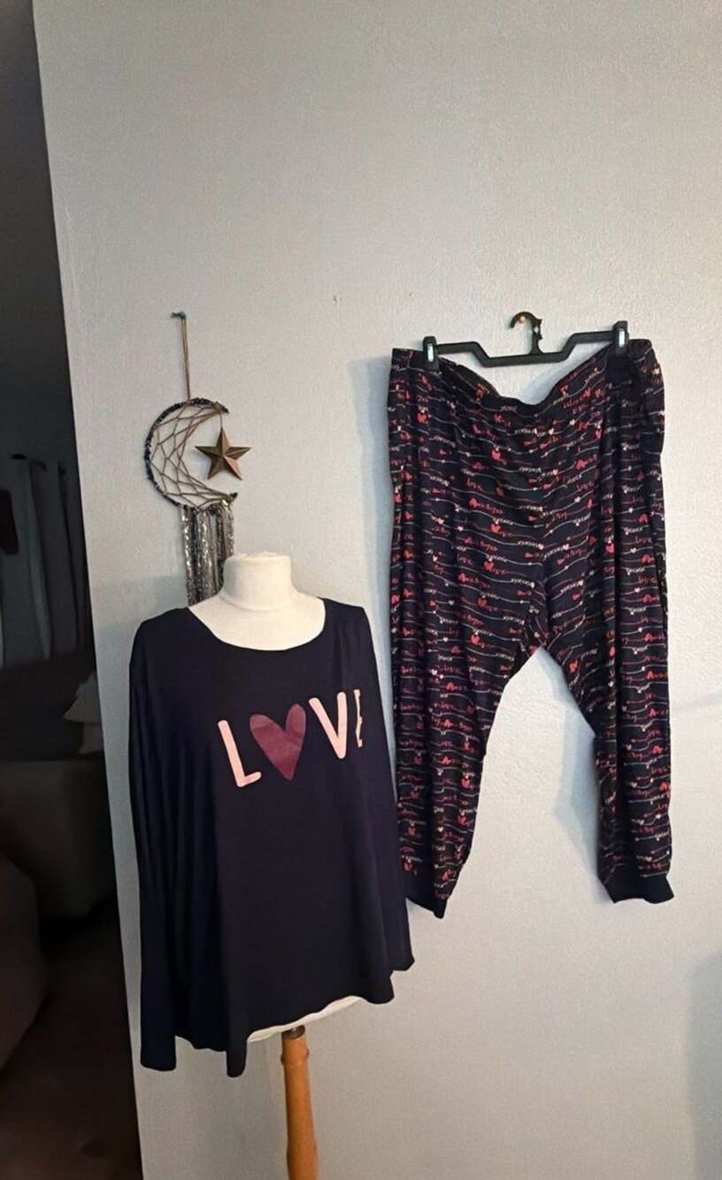 AnyBody Pajama Set Sz 4X navy blue LOVE Long Sleeve Top and Pants